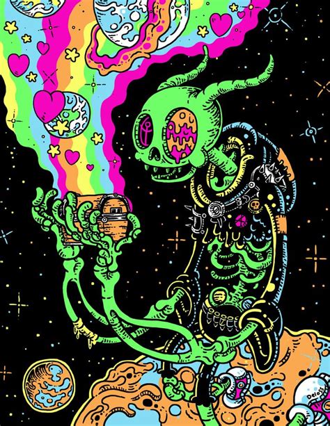 We Want To Live In Gloombones Grungy Neon Universe Trippy Painting