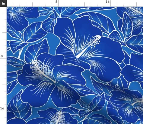 Hibiscus Batik Navy On Blue 150 Fabric Spoonflower