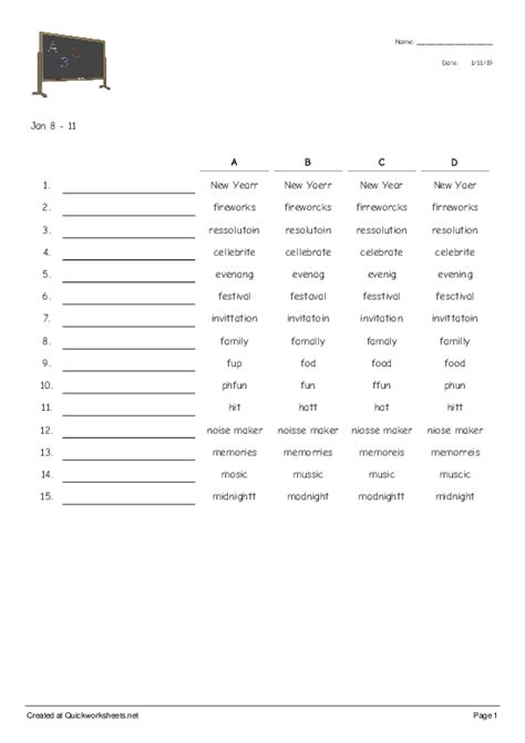 Untitled Worksheet Spelling Test Quickworksheets