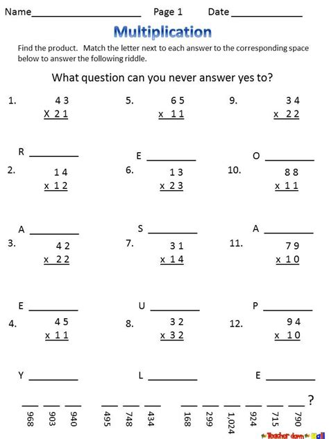 Double Digit Multiplication Worksheets With Riddles Made By Teachers
