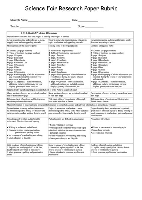 The researcher built a time machine. Science Fair Research Paper Rubric printable pdf download