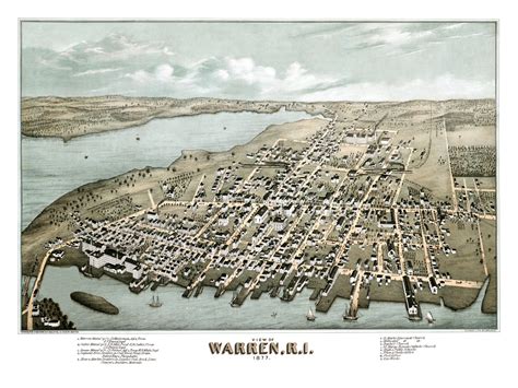 Historic bird’s eye view map of Warren, Rhode Island from 1877