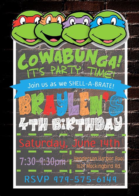 Ninja Turtle Birthday Invitation Template Fresh Teenage Mutant Ninja