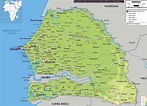 Large physical map of Senegal with roads, cities and airports | Senegal ...