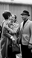 Audrey Hepburn greets friends Yul Brynner and his wife Doris Kleiner at ...