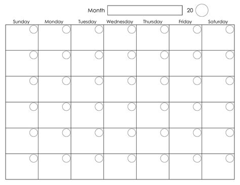 Printable Blank Monthly Calendar Activity Shelter Calendar Template