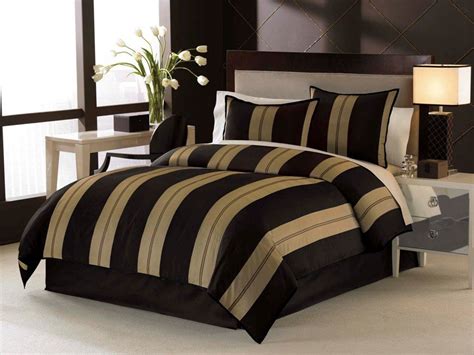 Queen master bedroom sets modern style home design ideas sumber www.ajthomas.net. Black Tan Stripe Comforter Sham Bedskirt Set King | eBay ...