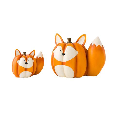 Mother And Baby Fox Pumpkin Statues Set Of 2