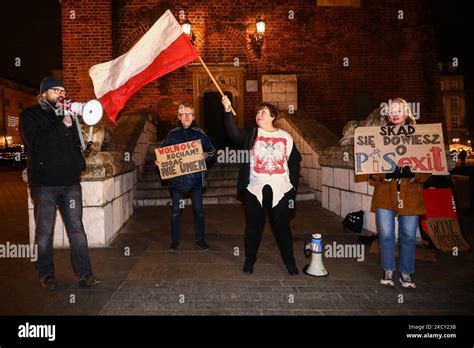 people attend citizens for free media protest at the main square in krakow poland on december
