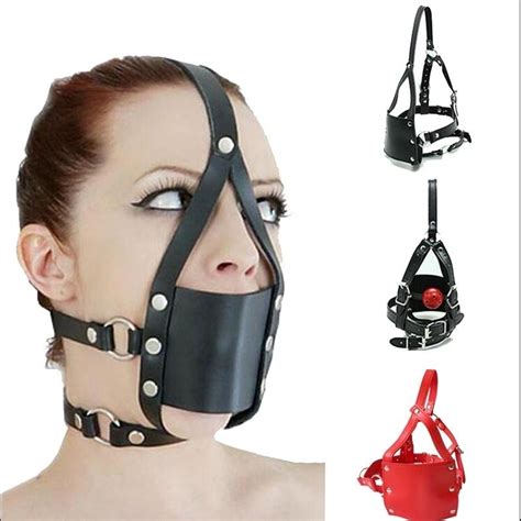 Buy Bdsm Restraint Leather Mouth Ball Gag Head Harness Mask For Couple At Affordable Prices