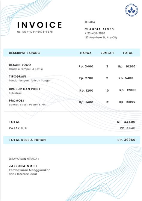 Contoh Invoice Tagihan Word Homecare