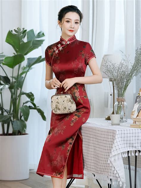 pretty silk chinese dress qipao cheongsam short sleeve qipao cheongsam and dresses women