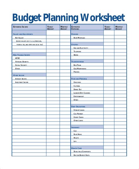 Creating A Personal Budget A Worksheet For Financial Planning Style