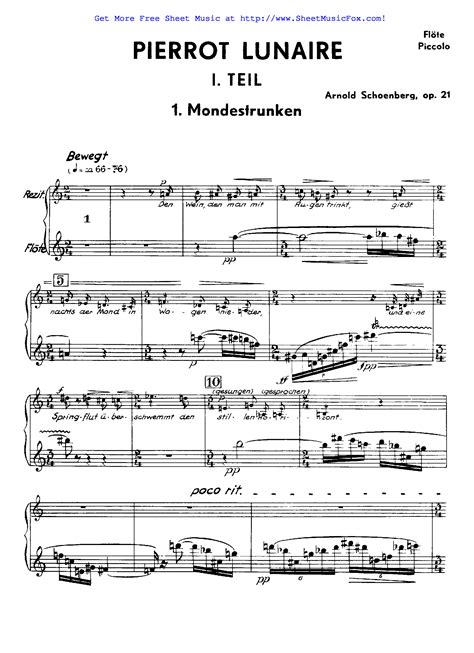 Free Sheet Music For Pierrot Lunaire Op21 Schoenberg Arnold By