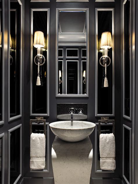 In spite of the size it become an airy and artful space full of extraordinary craftsmanship. Elegant Powder Room | Houzz