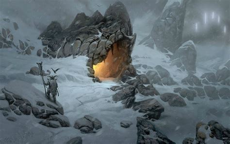 Wallpaper Fantasy Art Snow Winter Vikings Ice Cave Terrain Mountain Weather Season