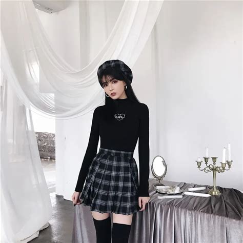 Ruibbit New Autumn Winter Harajuku Gothic Black Gray Plaid Skirts