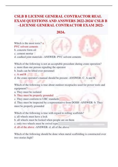 CSLB B LICENSE GENERAL CONTRACTOR REAL EXAM QUESTIONS AND ANSWERS CSLB B LICENSE GENERAL