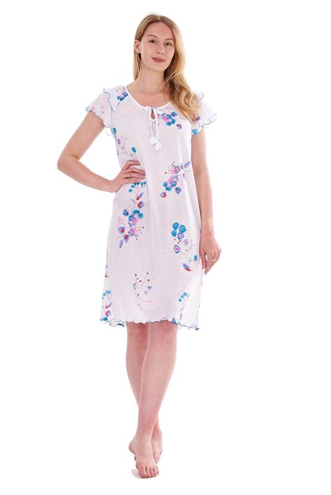 Ladies Nightdress Short 100 Cotton Cap Sleeve Crew Neck Floral Nightwear M Xxxl Ebay