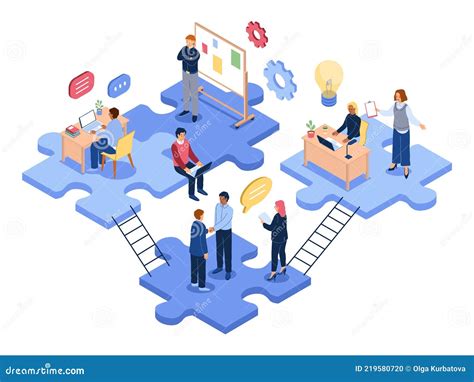 Isometric Teamwork Business People Group Solve Problems Together
