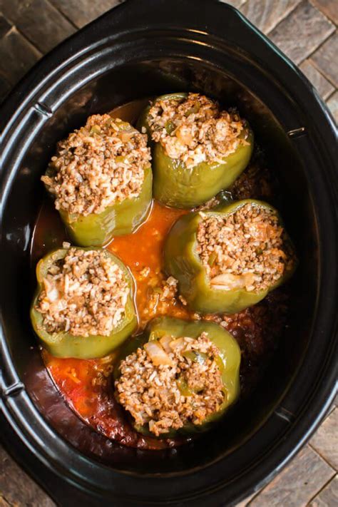 Slow Cooker Beef And Rice Stuffed Peppers Crockpot Recipes Slow
