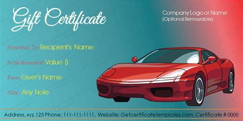 You can choose any background and then add any badge or medal you wish. Car Deal Gift Certificate Template - for Word