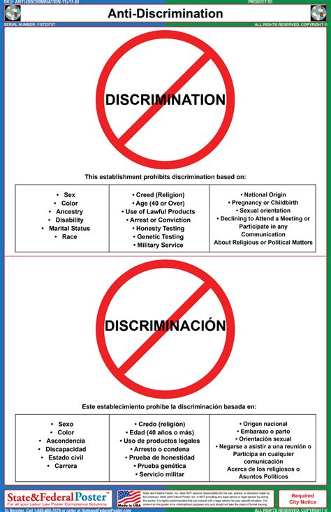 Anti Discrimination Poster Bilingual — State And Federal Poster