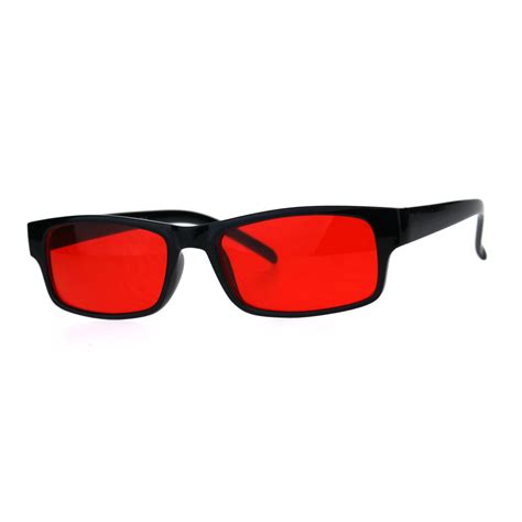 Sa106 Mens Hippie Groovy Color Lens Narrow Rectangular Black Plastic Sunglasses Red Walmart