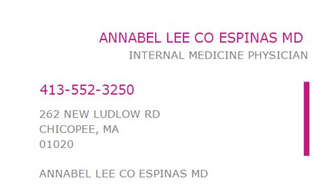 1518918770 Npi Number Annabel Lee Co Espinas Md Chicopee Ma Npi Registry Medical Coding
