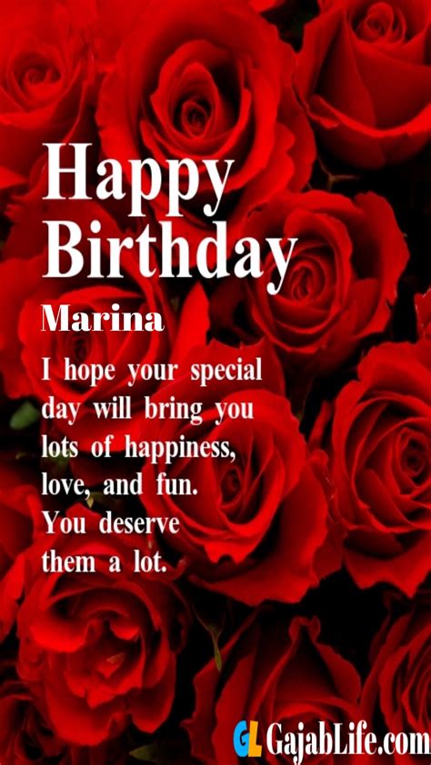Happy Birthday Greeting Card Marina With Rose And Love Quotes Images