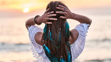 Download Aesthetic Boho Girl On Beach Wallpaper