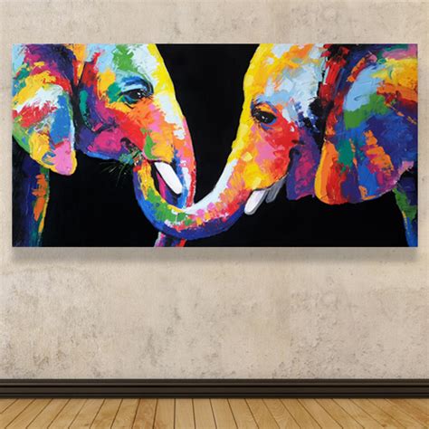 Colorful Elephant Painting On Canvas Art And Collectibles Acrylic