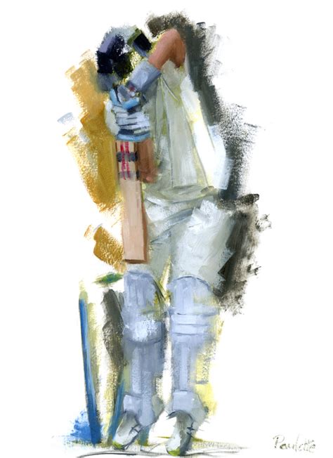 Top Of Off Original Oil Painting Of Cricket Batsman Bowled Paulette