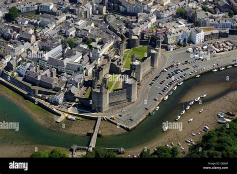 Aerial Caernarfon Castle Gwyneddnorth Wales Stock Photo Alamy