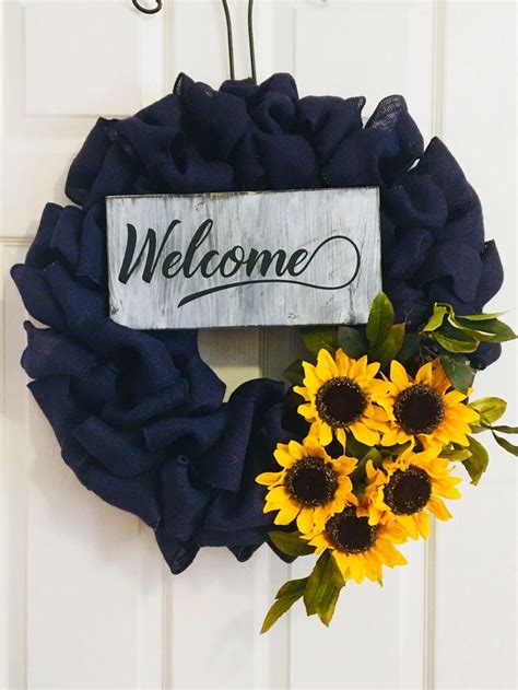 Summer Wreath Navy Blue Burlap Wreath Sunflower Wreath Etsy In 2021