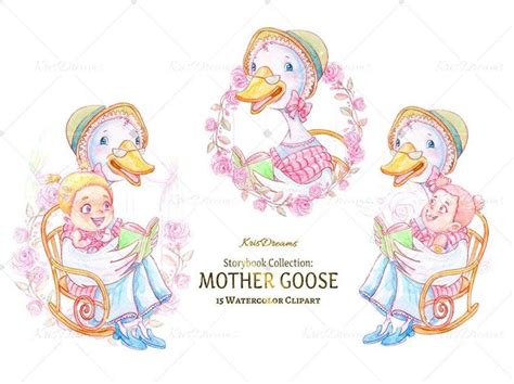 Nursery Rhyme Clipart Mother Goose Clip Art Watercolor Clip Etsy