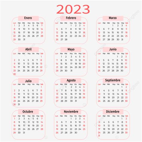 2023 Año Nuevo Español Calendario Rosa Simple Png 2023 Calendario