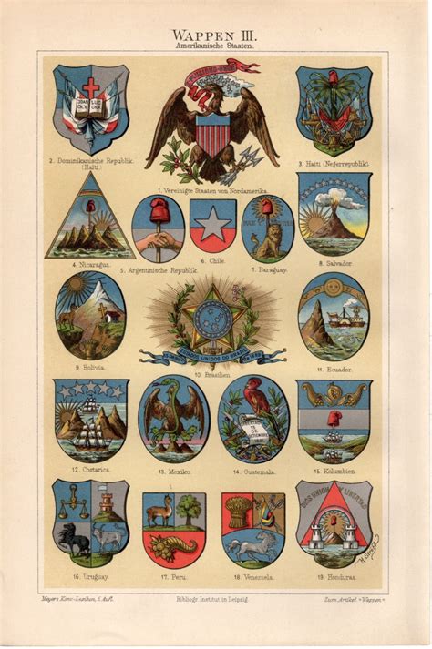 1897 American States Coat Of Arms Print United States