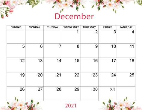 Printable Cute December 2021 Calendar Zudocalendrio