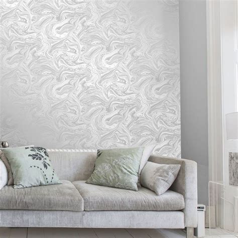 Carrara Marble Metallic Wallpaper In Soft Grey And Silver Home
