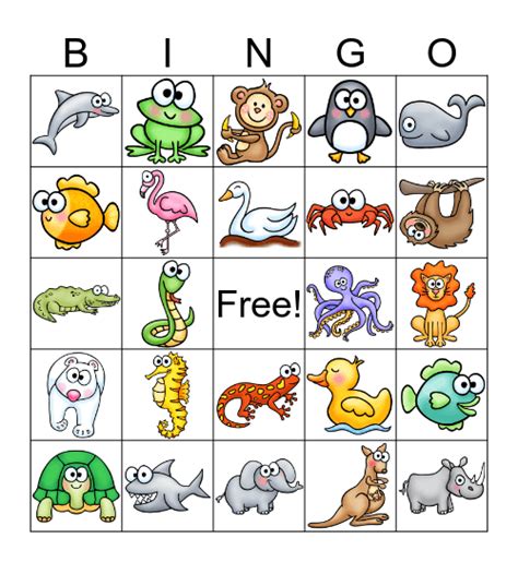 Wild Animal Bingo Card