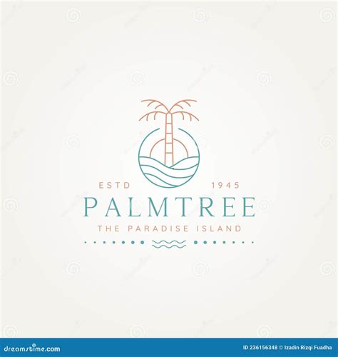 Tropical Palm Tree Minimalist Line Art Logo Design Stock Vector