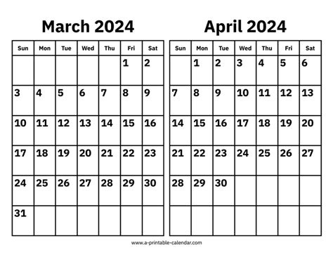 March And April 2024 Calendar A Printable Calendar