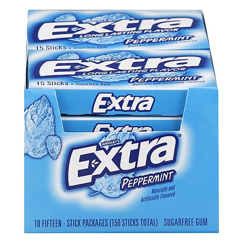 Extra Gum Peppermint Chewing Gum 15 Pieces Pack Of 10 Chewing Gum