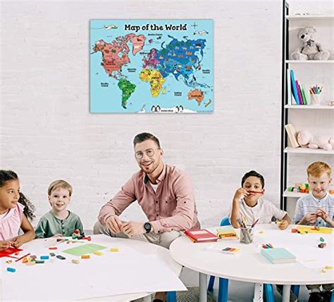 Mwb World Map Wall Art Poster For Kids Educational Map Posters For