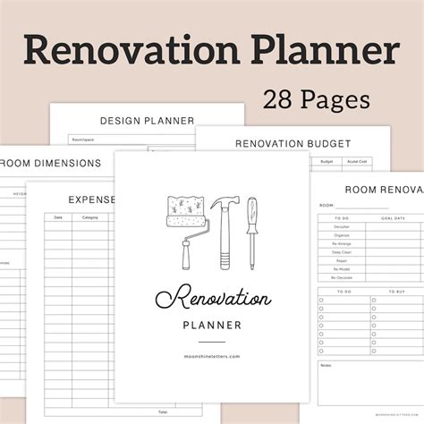 Home Renovation Planner Printable Home Remodel Planner Black And White