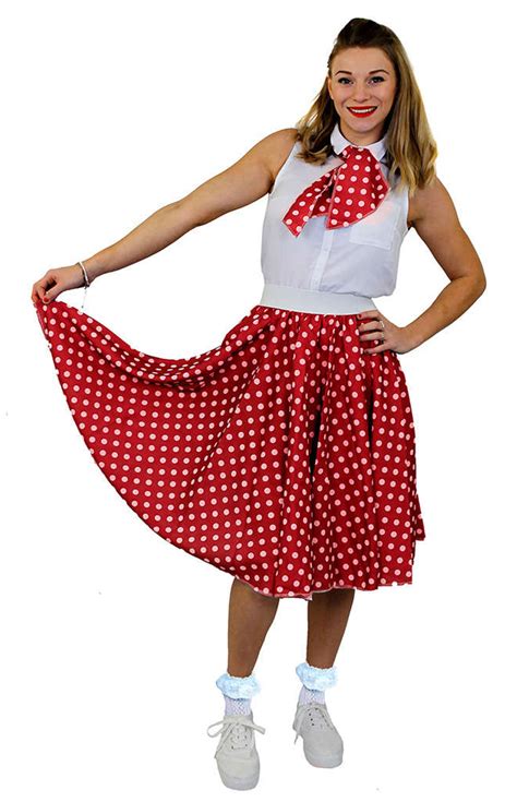 Ladies Long Polka Dot Skirt Red With White Spots I Love Fancy Dress