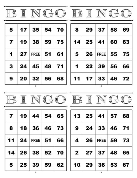 Bingo Cards 1000 Cards 4 Per Page Numbered Immediate Pdf Etsy