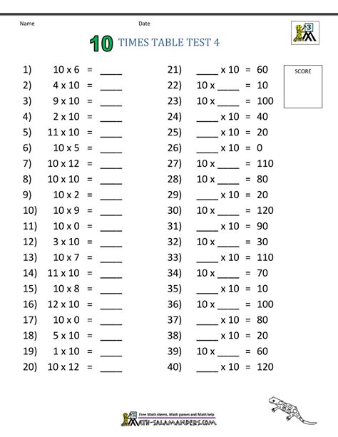 Times Table Tests 2 3 4 5 10 Times Tables