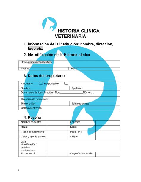 Formato Historia Cl Nica Veterinaria Historia Clinica